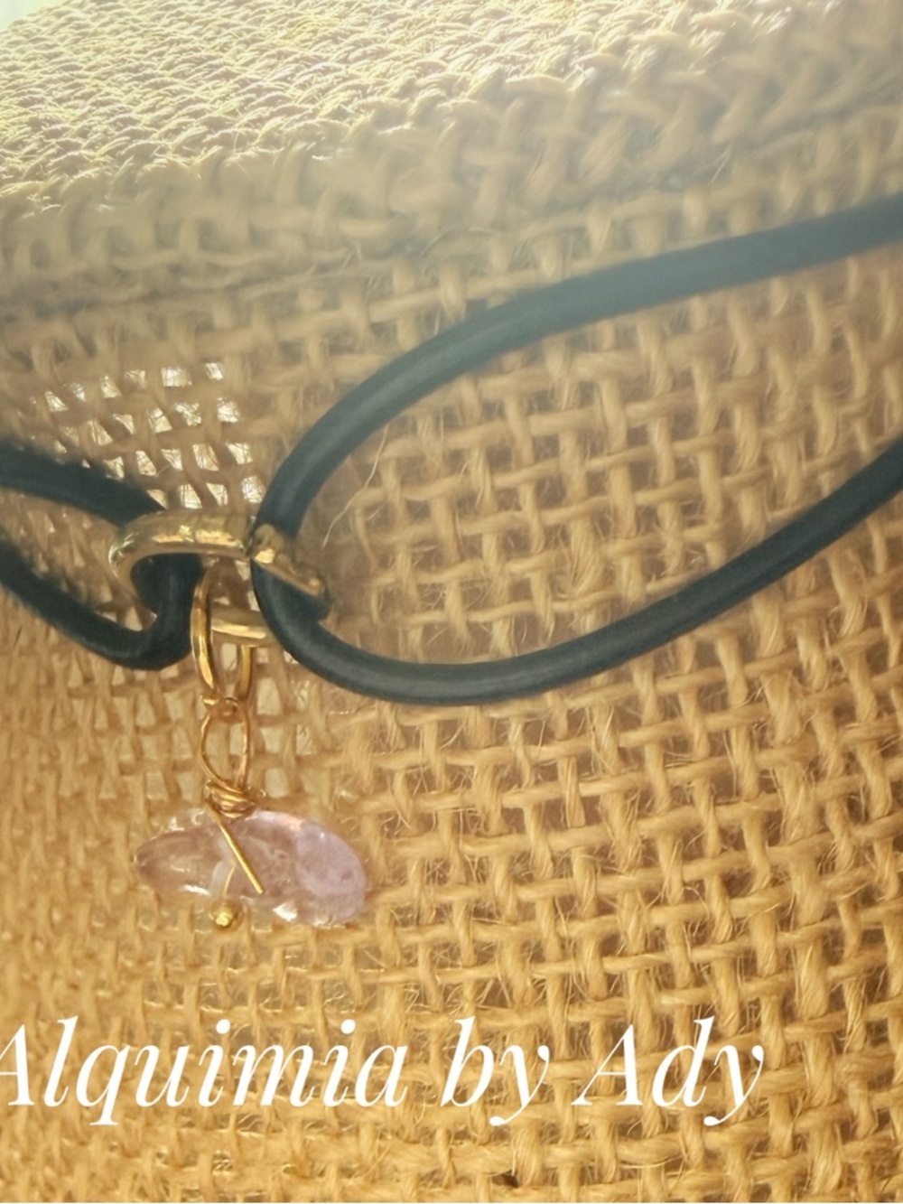 Alquimia Pink Stone Pendant Necklace with Black Cord